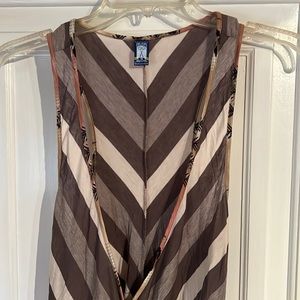 Free People Vintage Wrap Dress Size 10 Pink and Taupe Stripe